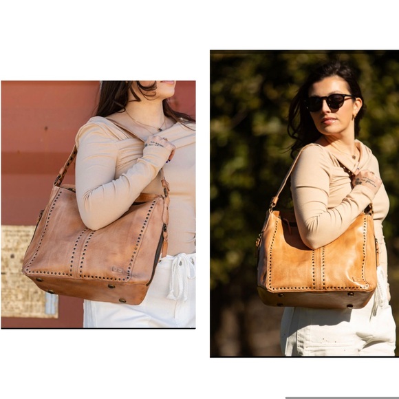 Bed Stu Leather Packet Shoulder Bag Studded Oats DD Tan MSRP $375 - Picture 14 of 14